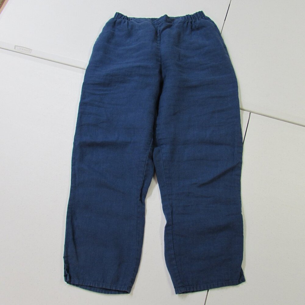 FLAX 100% Linen Tapered Crop Pants w/Pockets Blue Size P(4-6)